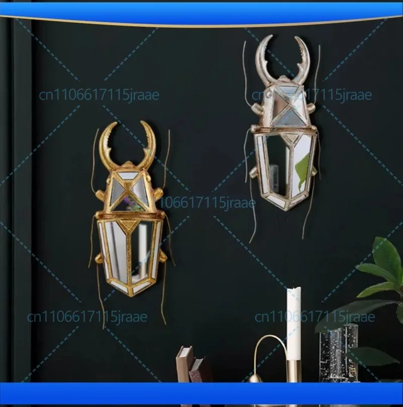 Golden Insect Mirror Insect Beetle Resin Handicraft Mirror Pendant Wall Decoration Mirror Wall Hanging Centipede Room Decor