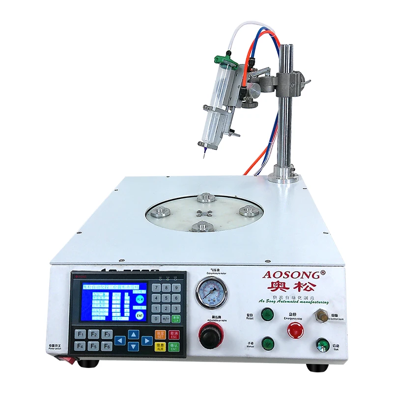 4-Station Rotary LED Bulb Gluing Machine, Circular Adhesive Dispenser Robot for Horns