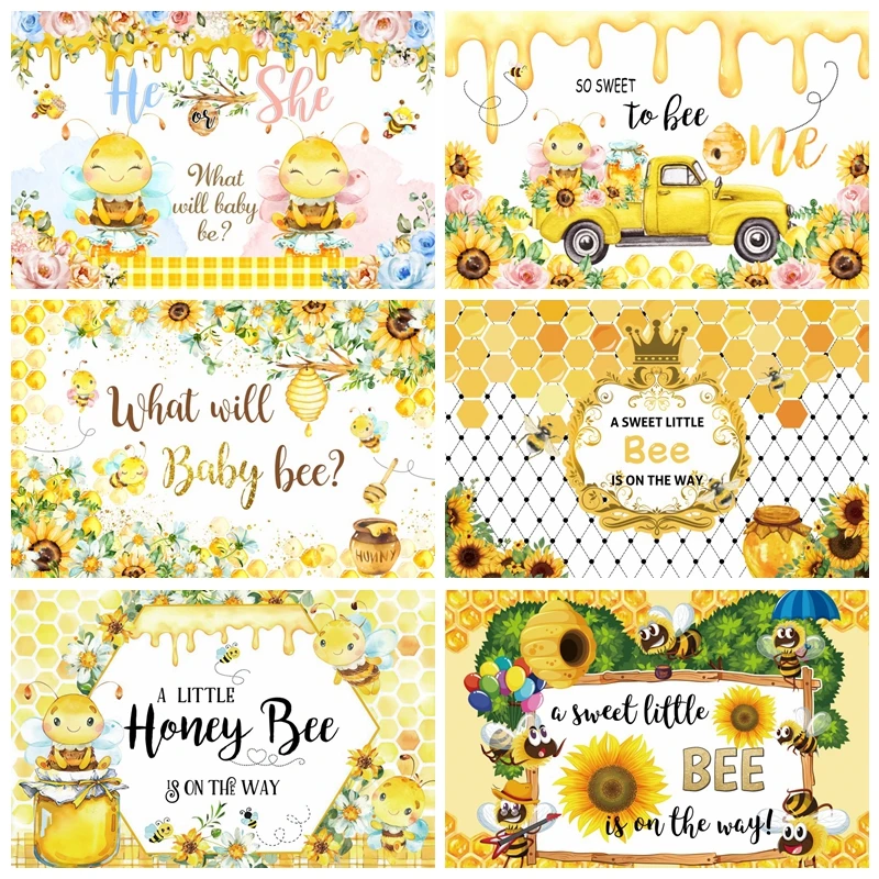 

Sweet Little Bee Baby One Birthday Backdrop for Photography Flower Baby Shower Party Decor Background Photocall For Photo Studio