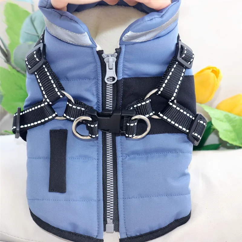 

Punk Style Dog Clothes Winter Warm Cotton Vest Style Chest Strap Teddy Solid Color Down Jacket Bichon Popular Open Button Shirt