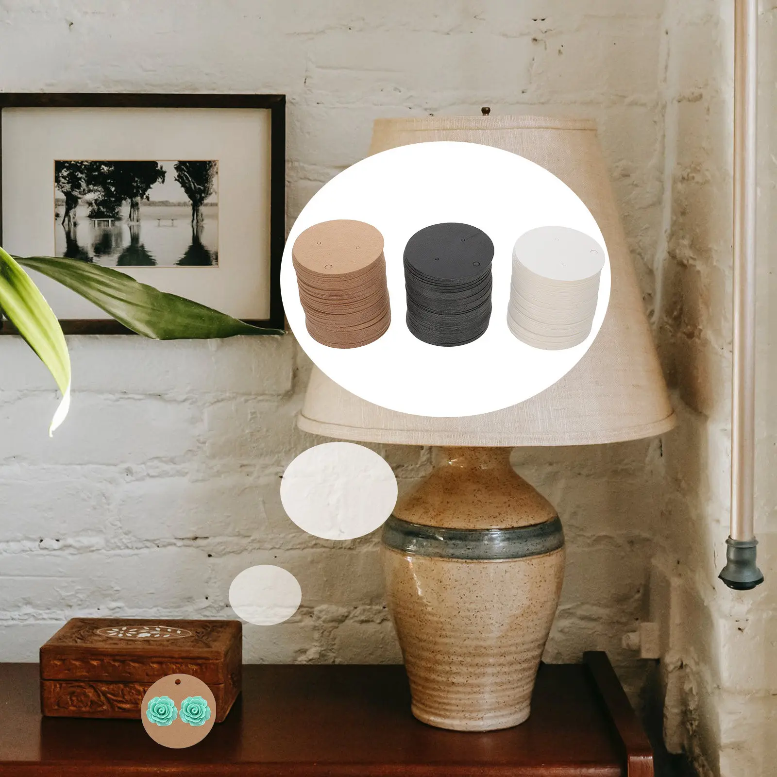 

300Pcs Earring Display Cards Paper Round Cardboard Holder Jewelry Store Hanging Hole Packaging Cards Ear Display Holder