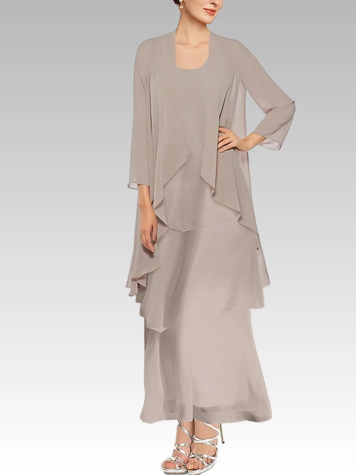 

Elegant Two Piece Formal Gown Chiffon Sleeveless Scoop Neck Ankle Length Mother of the Bride Dress 2025 free customized