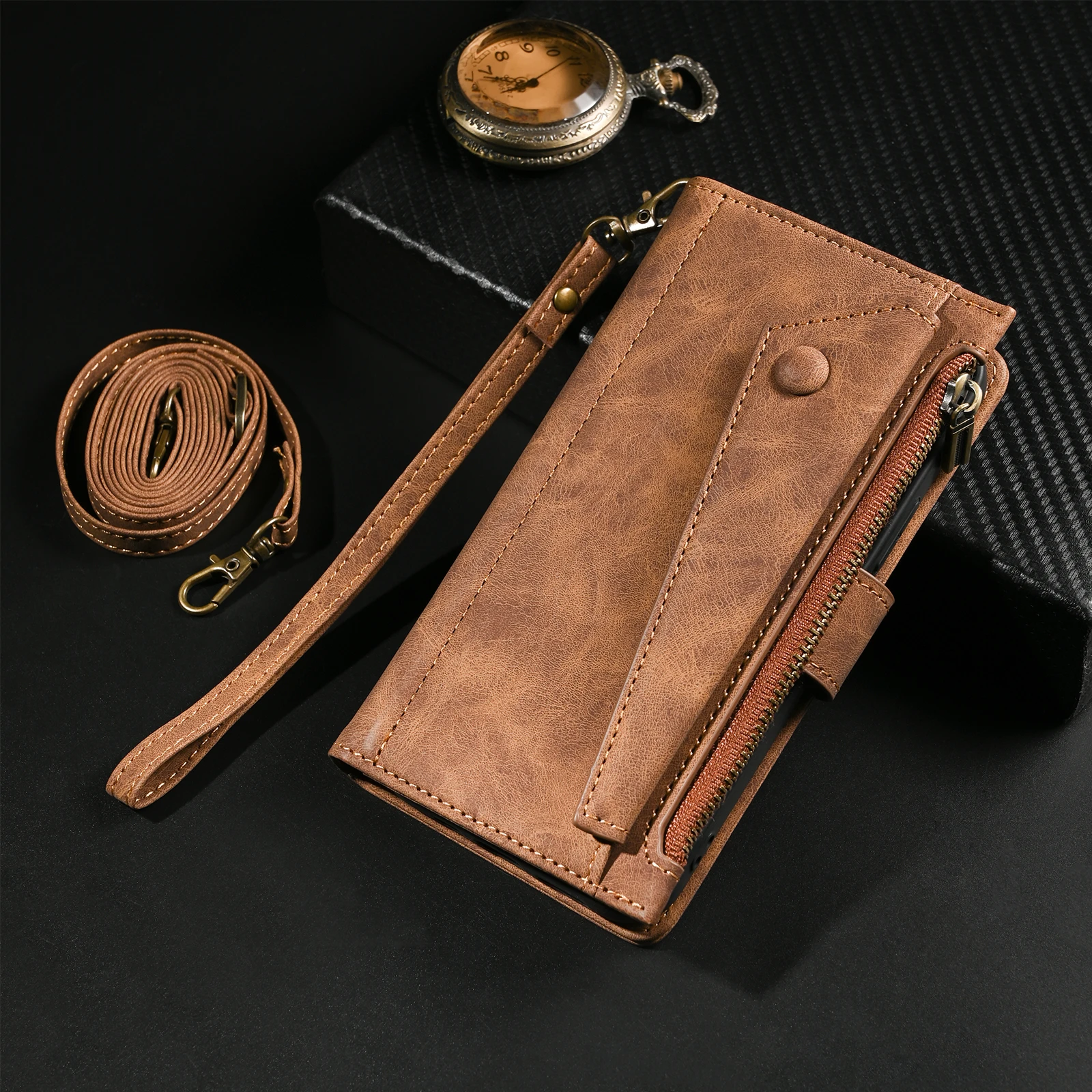 

Leather Crossbody Shoulder Strap Wallet Case Card Holder For Samsung Galaxy S24 S23 S22 S21 Plus S20 FE Note 20 Ultra Flip Cover