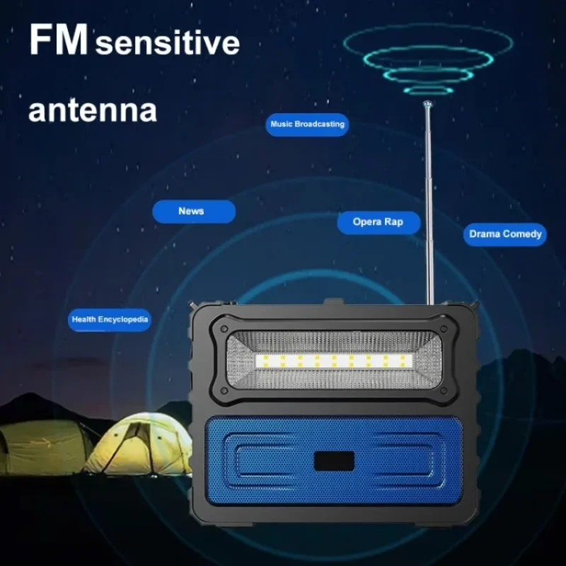 DV-690 Solar Charging Wireless Speaker with Two LED Lights Outdoor Camping Multi-function Bluetooth Soundbox Portable FM Radio