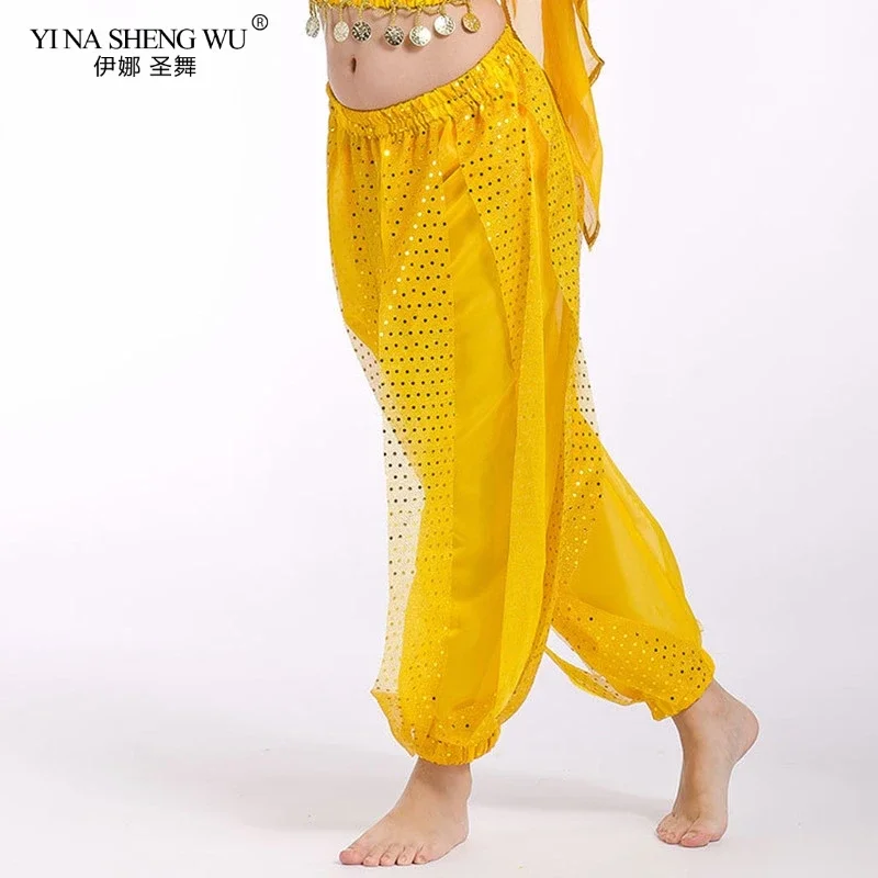 Grils Belly Dance Costume Pants India Dance Stage Performance Harem Pants For Kid's Dance Practice Show Sequined Wide Leg Pants