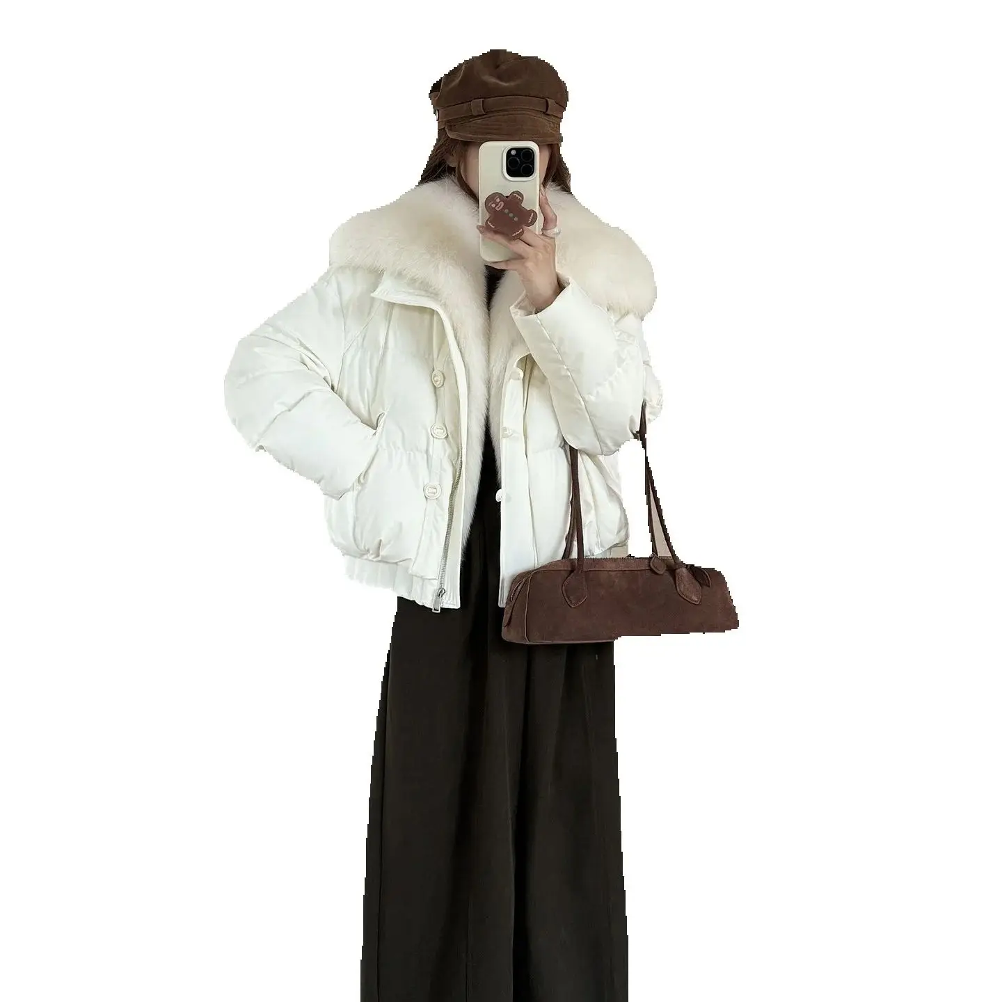 

Frost and Snow Dream 2025, зима, новый стиль, большой меховой воротник, лисьий мех, короткий 90, белый гусиный пух, пуховик для женщин