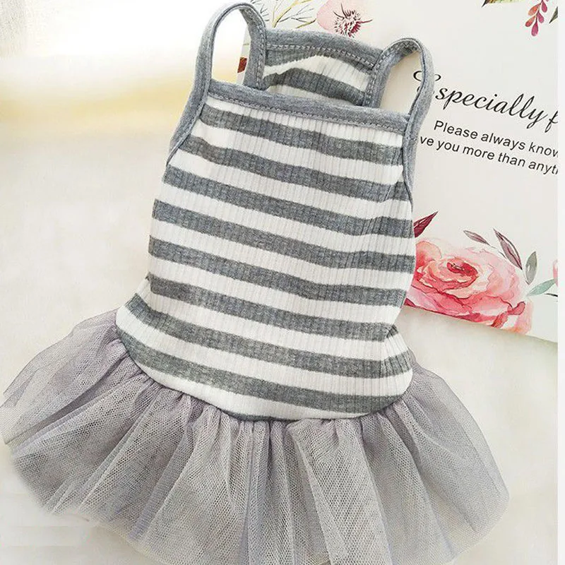 Sweet Cat Dog Dress Summer Strips/Print Tulle Skirt Pet Dog Clothes For Small Dogs Yorkshire Terrier Puppy Kitten Sling Dresses