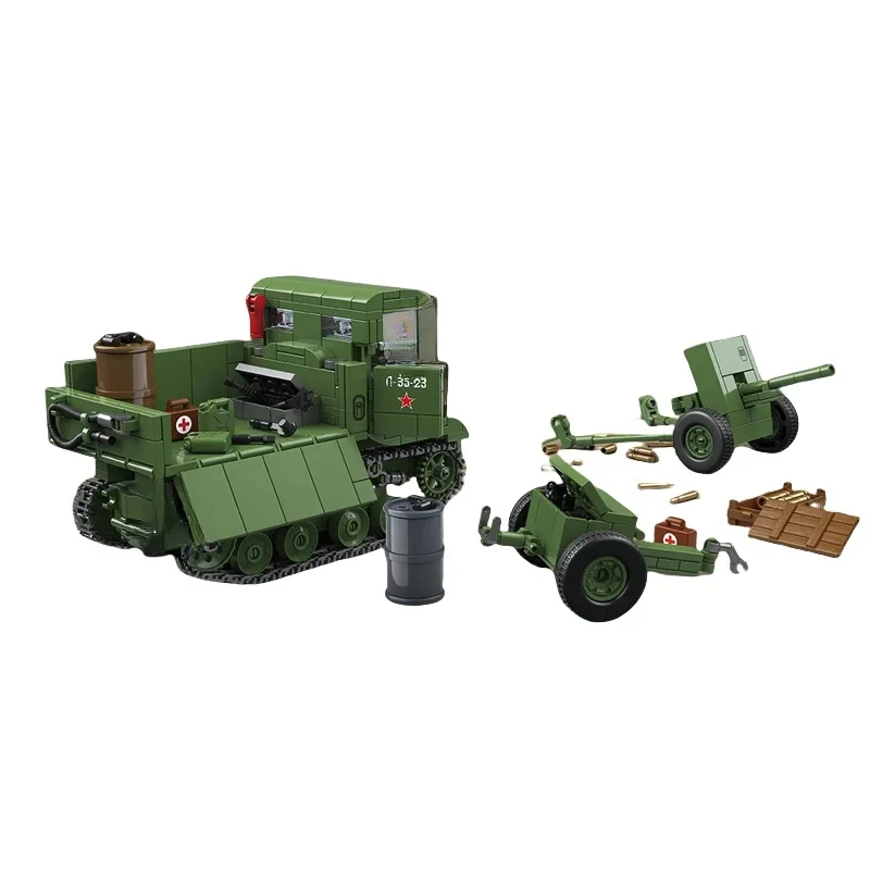 WW2 Military Classic STZ-5 Medium Artillery Tractor Collect Models Building Blocks Army Bricks Armored Car Toys Toy Gifts