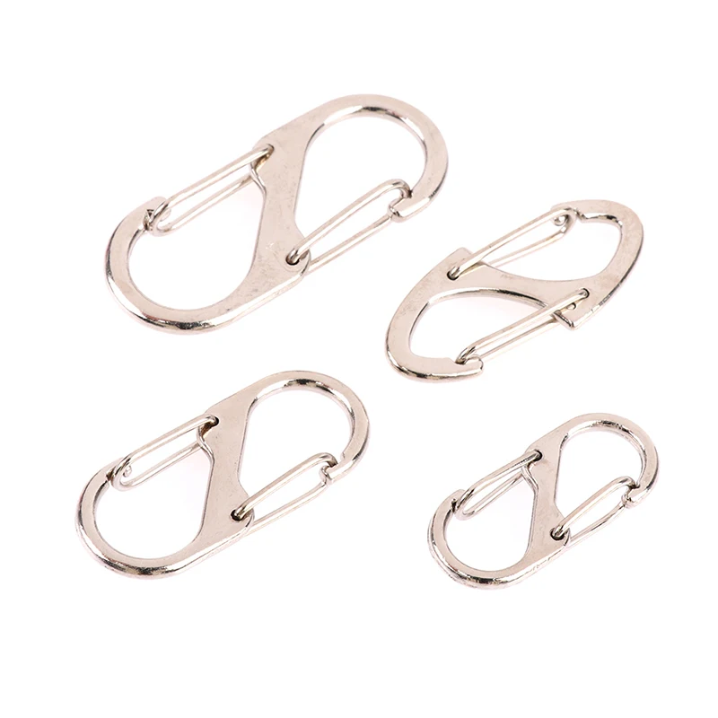 10pcs Stainless Steel S Type Carabiner With Lock Mini Keychain Hook Anti-Theft Outdoor Camping Backpack Buckle Key-Lock Tool