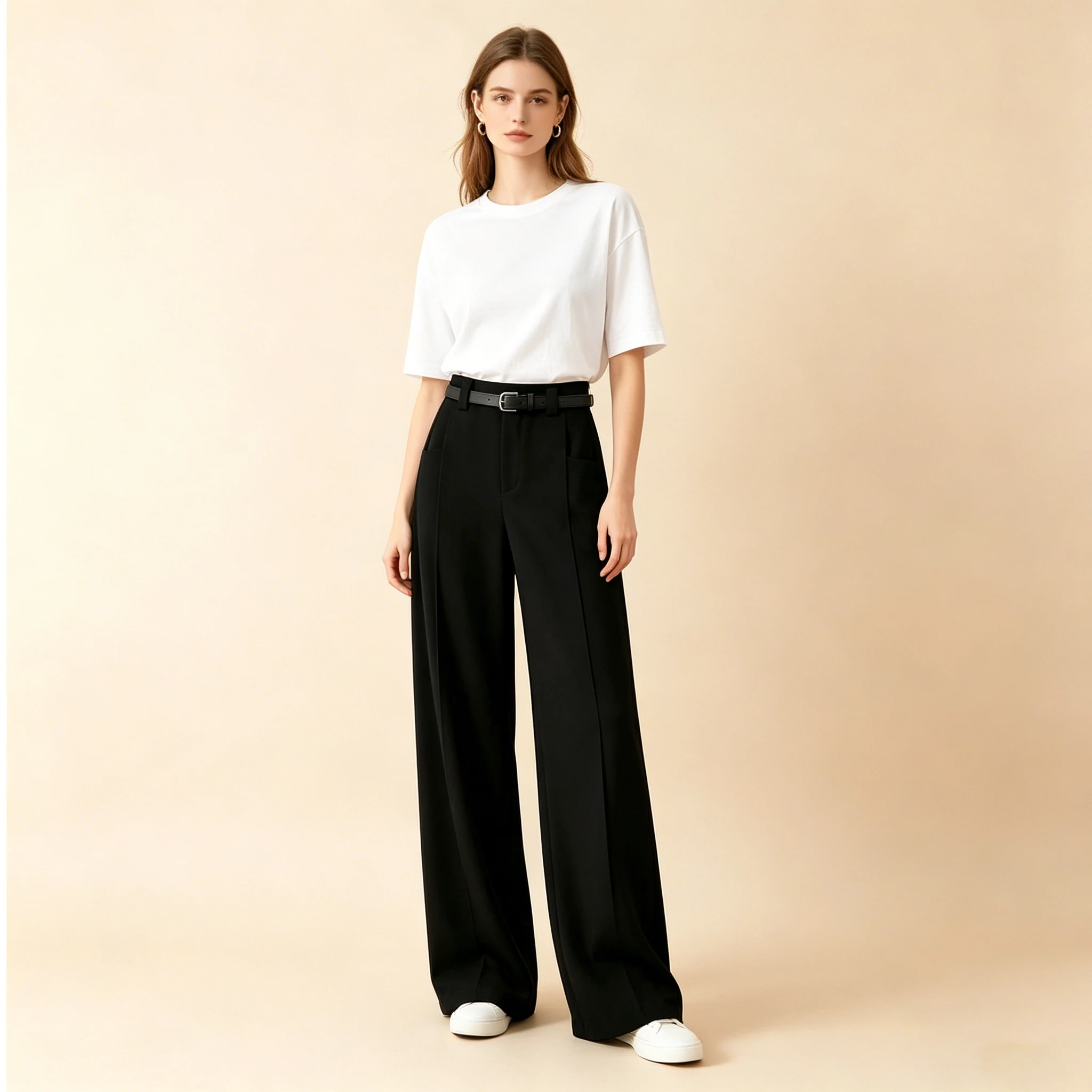 Women Spring Summer New High-Waist Wide Leg Pants Black Suit Pants Slimming Long Trousers Office Outfit Pants