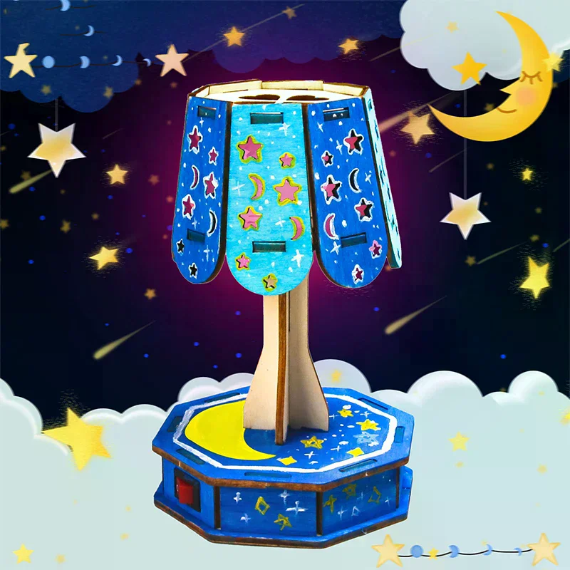 Zestaw do rękodzieła z drewna, kolorowa mała lampka stołowa, projekty naukowe DIY, drewniane puzzle 3D, zestaw do składania modeli, zabawki edukacyjne