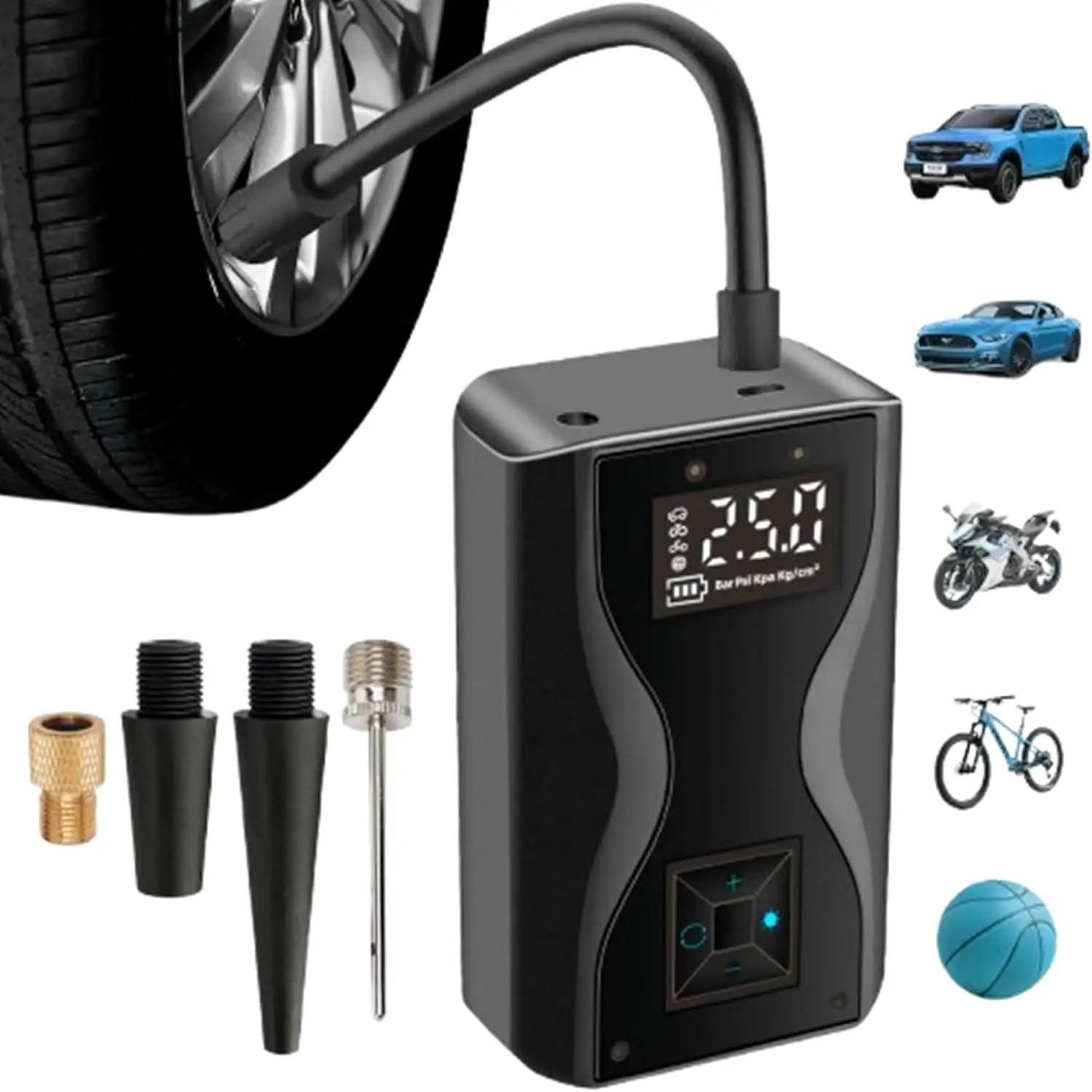 

Bobcat Rechargeable Air Pump – 150 PSI Portable Tire Inflator with LED Display, Auto Shut-Off, Flashlight – for Cars, Bikes, Bal