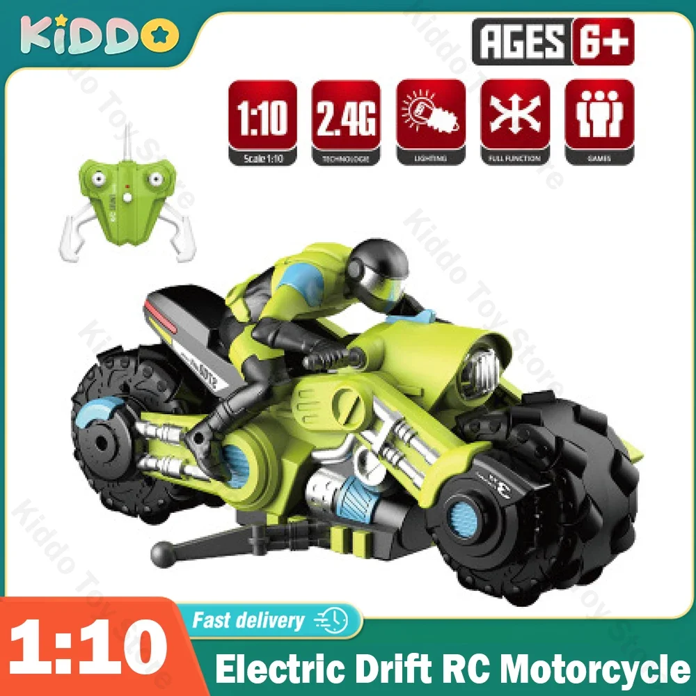 1:10 Remote Control Motorcycle Stunt Racing Drift Vehicle with Light 2.4G High Speed Car Model Boys Game Toys Children's Gifts