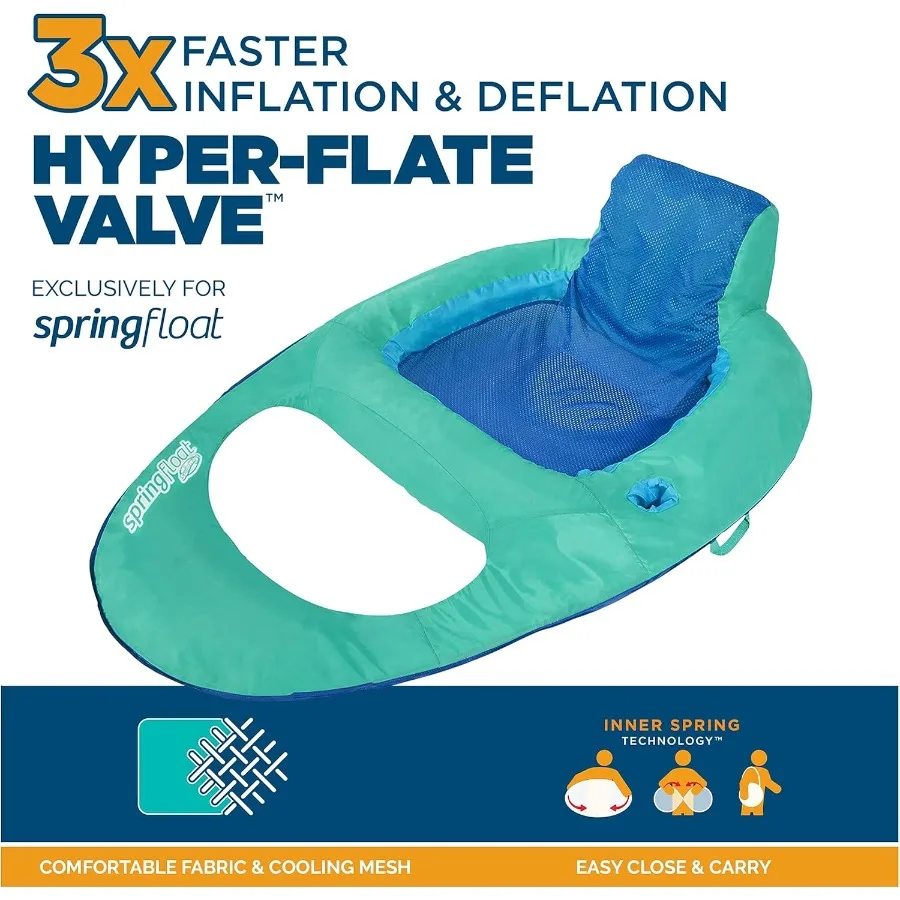SwimWays Sedia reclinabile galleggiante a molla per piscina Galleggianti gonfiabili per piscina per adulti con portabicchieri a gonfiaggio rapido e poggiapiedi