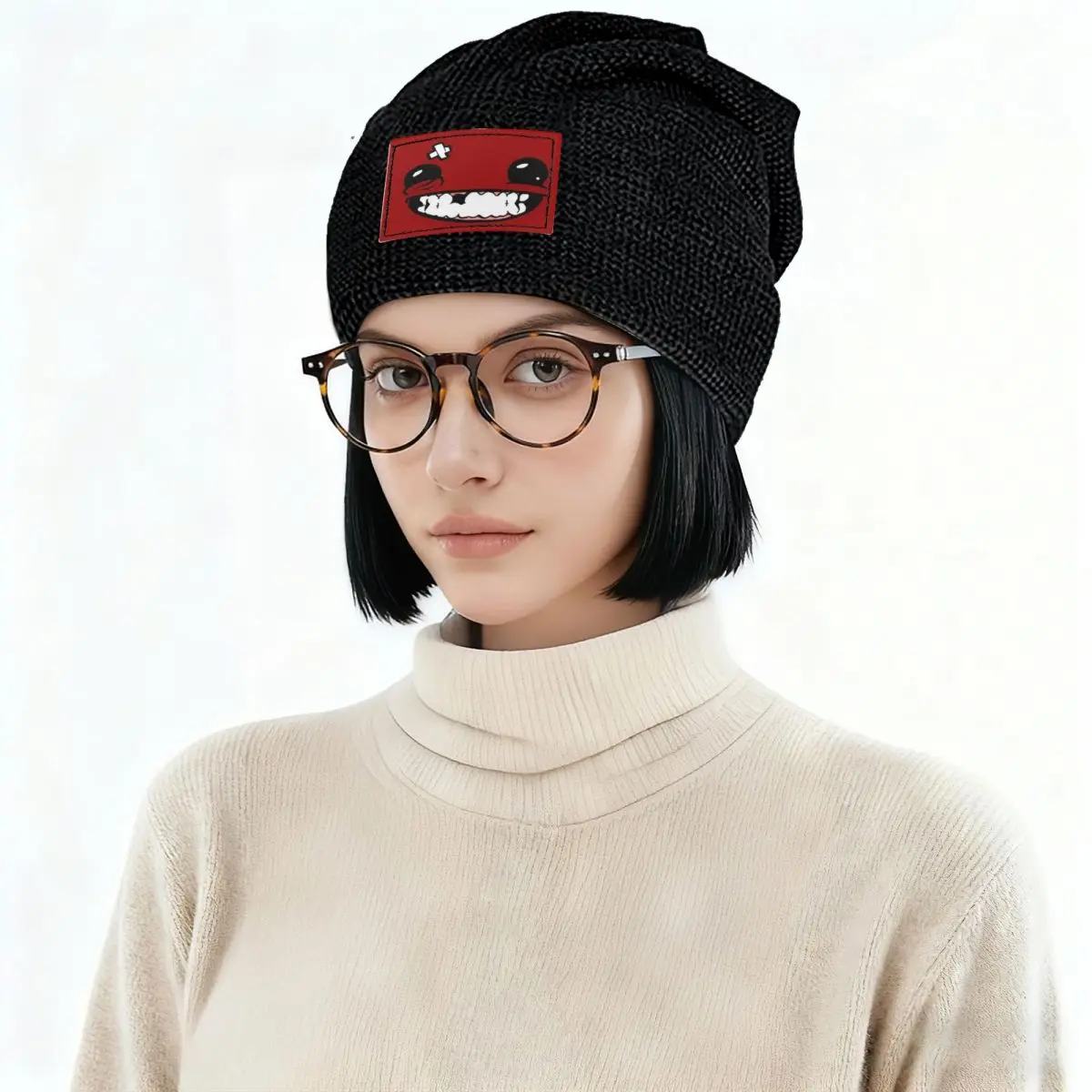Supermeatboy Logo Super Meat Boy Logo Game Cool Hot New Fresh Red Sexy Smile  Fleece-Lined Bonnet Autumn Winter  Beanies Hats