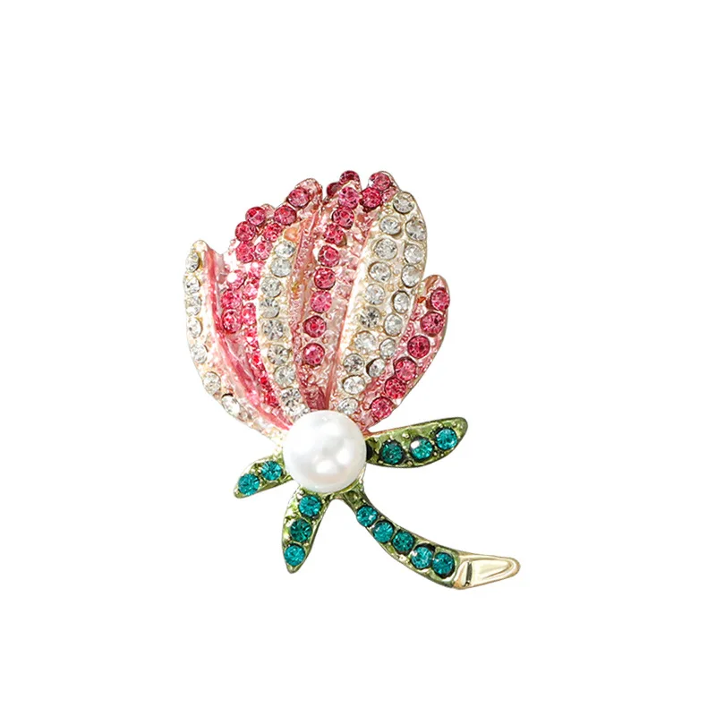 Broche de flor de perla con diamantes de imitación para mujer, alfileres de flores y plantas, ramillete, broche de moda para mujer, accesorios de ropa de fiesta