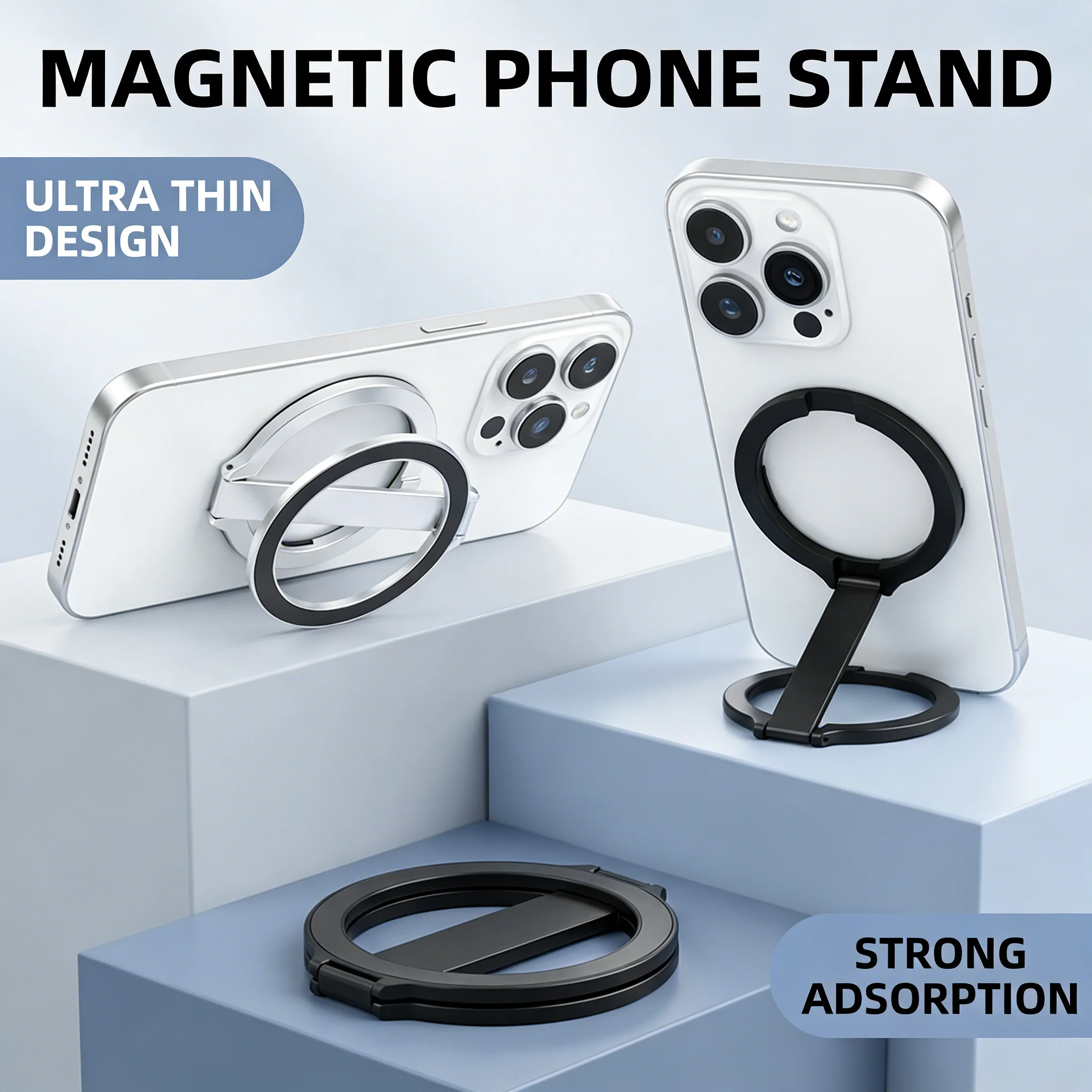 Magnético Dupla Face 360 °   Suporte Giratório para Dedo, Suporte de Telefone Dobrável MagSafe para iPhone 16-12 Pro Max e Grip para Celular