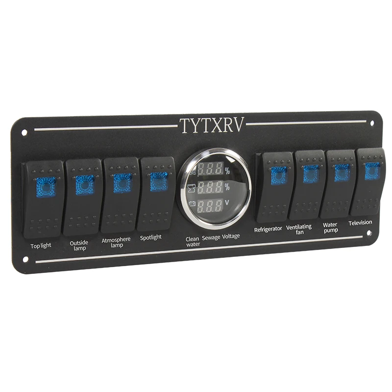 TYTXRV High Quality RV Camper Accessories  8-way Switch Blue Wave Button With text Transmission RV Switch Button Control panel