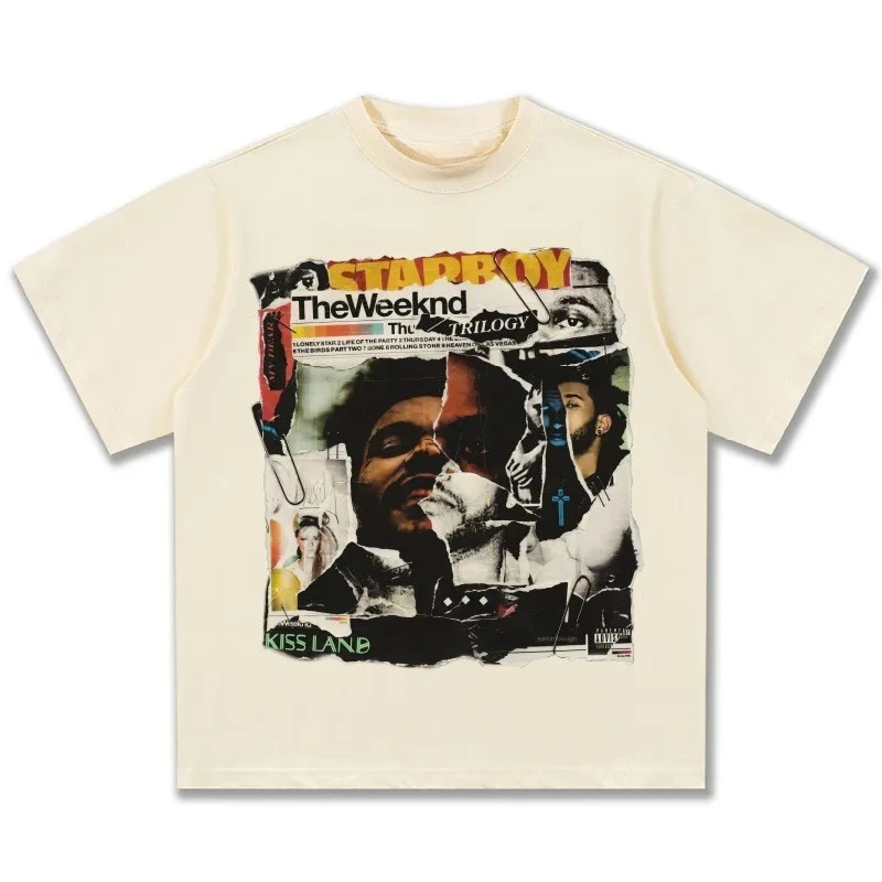 Short Sleeve Trendy Streetwear Top The Weeknd Collage Graphic T-Shirt Men Women Oversized R&B Singer Fashion Casual Cotton
