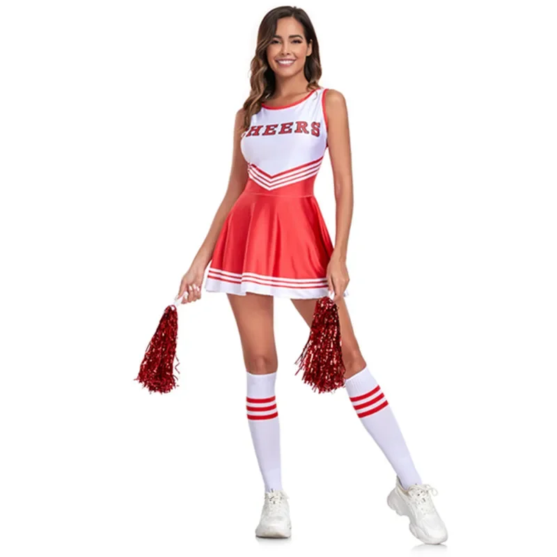 

E1 Sexy Performance Cheerleading Dress Kid Girls Adult Cheerleader racer Parent-Child Cosplay Dance Uniform Full Set Costume