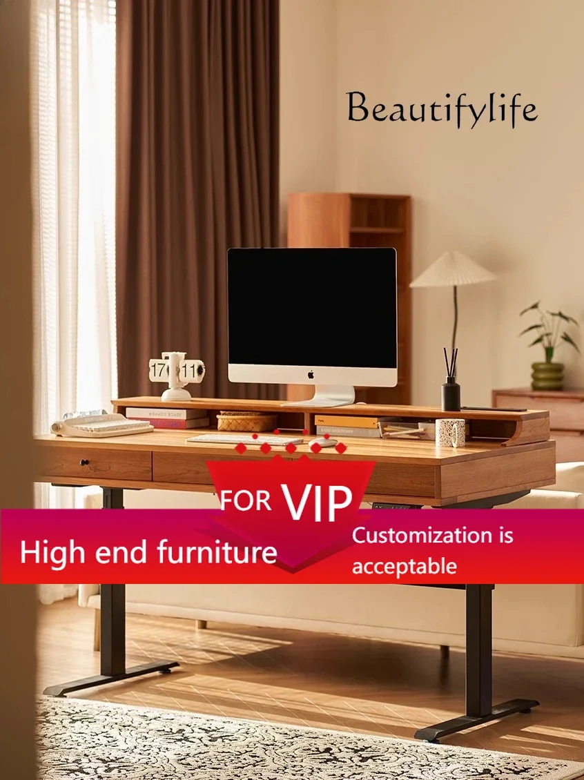 

UP Modern simple starting point lifting desk, cherry wood double motor electric lifting table double desk