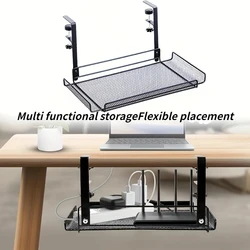 1 storage rack, 2-in-1 cable management bracket under the desk, no drilling, cable hanging organizer suitable for office desks