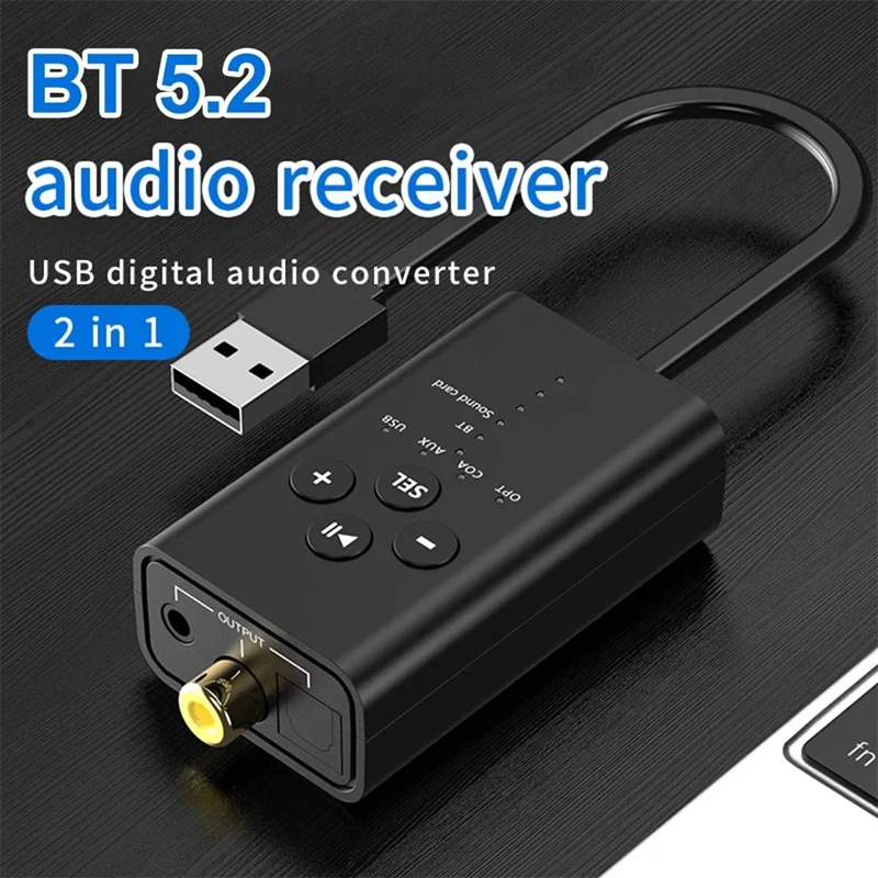USB Bluetooth Audio Receiver AUX/Fibre-Optical/Coaxial USB Audio Converter Bluetooth 5.2 for Speaker Amplifier PC TV-A27R