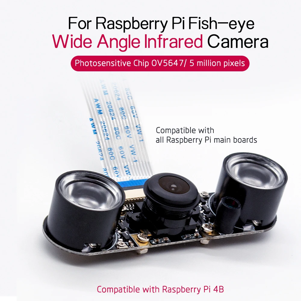 Keyestduio IR Camera Night Vision FISH-eye Camera For Raspberry PI 4B Wide Angle Infrared Wth Acrylic Holder Heat SinkFor RPI 4B