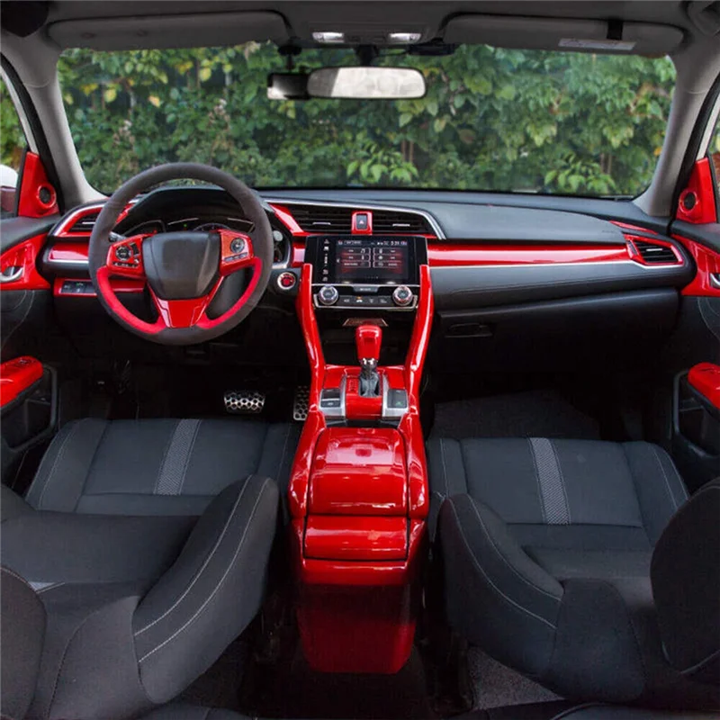 

3 PCS Red Steering Wheel Button Cover Trim Central Console Armrest Box Trim Cover For Honda Civic 10Th 2016-2021