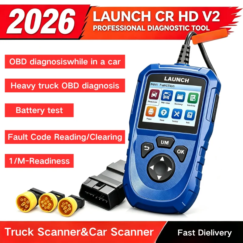 2026 LAUNCH CR HD V2 OBD2 Vehicle Code Reader Truck Scanner Supports HD OBD EOBD Fast Fault Code Reading/Clearing,Battery Check