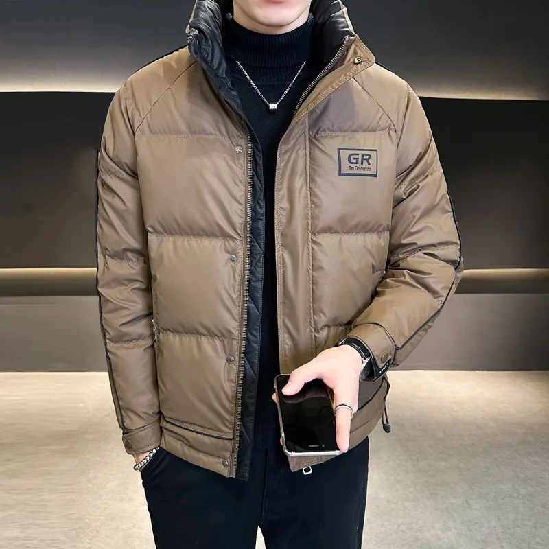 جديد الرجال أسفل سترة الشتاء موضة المرقعة الوقوف طوق سميكة الأبيض بطة أسفل المعاطف الدافئة رجل سترة منفوخة للرجل JK-128 #2
