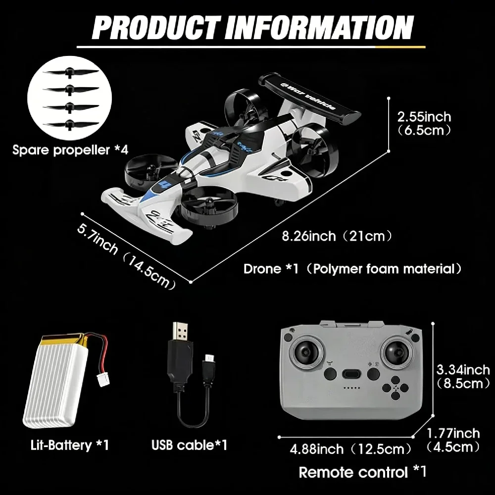 Remote-Controlled Flying Car, Dual-Mode Quadcopter for Land and Air, Stunt Drifting Car, Boys' Holiday Gift, Birthday Gift