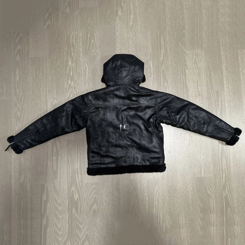 HKSH Autumn Winter New Men Dark Style Vintage Reversible Fleece Leather Jacket Trendy Fashion Fur Plush Punk Hooded Coat HK18451