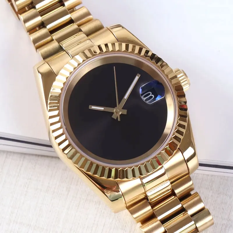 oro 36/39mm quadrante nero DJ stely orologio automatico intrecciato curvo da uomo NH35A vetro zaffiro con retro in vetro