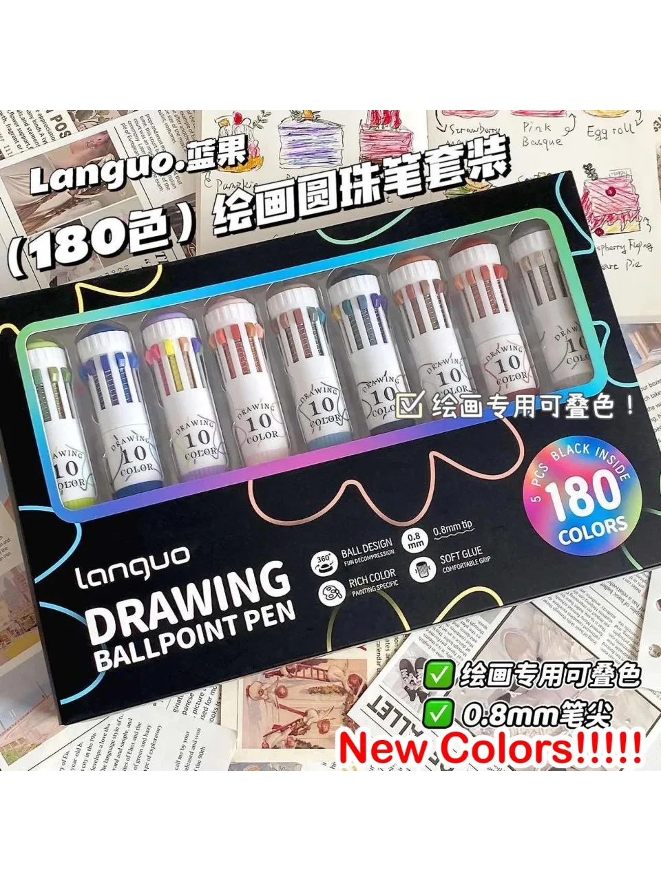 Długopis Languo 176, 0,8 mm, z miękkim uchwytem, wielokolorowy, do rysowania i nakładania, artykuły szkolne i biurowe. — zdjęcie produktu 7