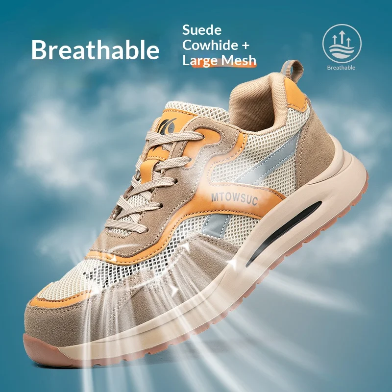 Perforated Mesh For Breathability Functional Shoes, Anti-Slip, Anti-Smashing Steel Toe, Men's Safety Shoes Work Shoes Sneakers