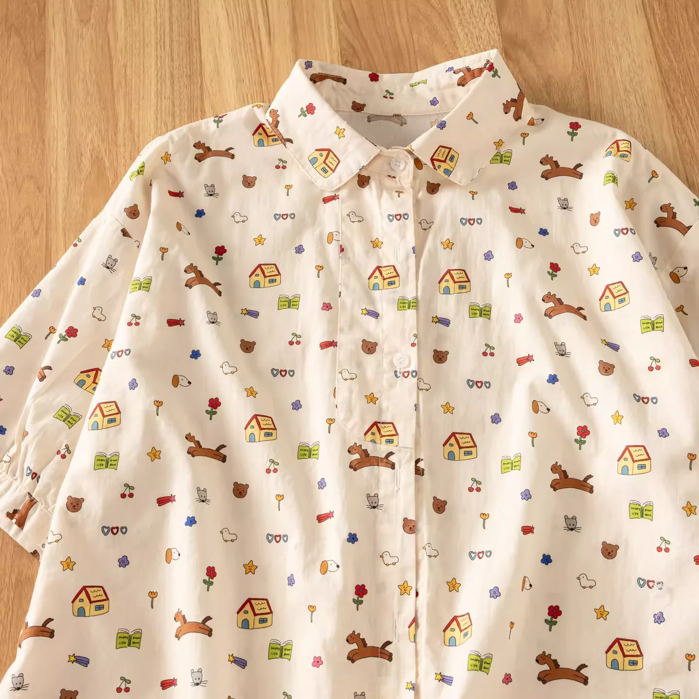 

Bust 118cm Japanese vintage clothes harajuku fashion cartoon print shirts short sleeve blouses for women summer large size tops