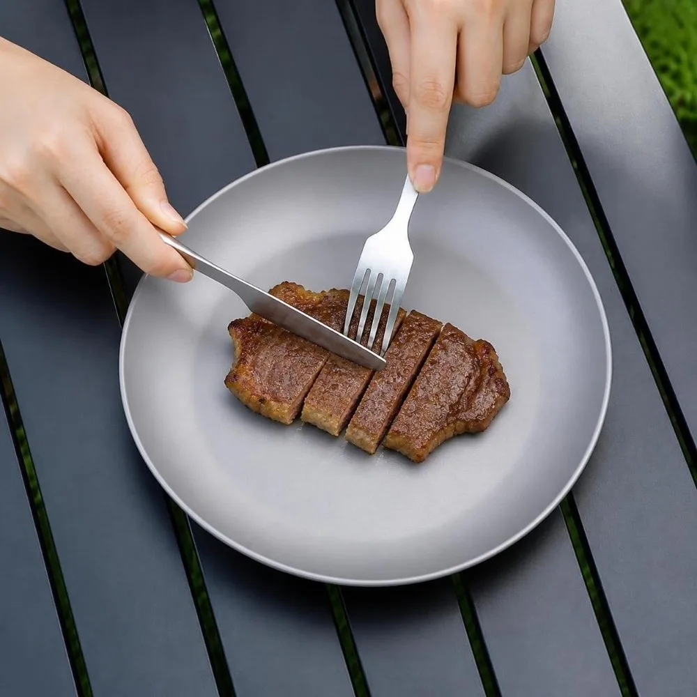 Durable Shallow Edges Camping Plate Titanium Stackable Portable Tableware Lightweight Round Outdoor Tray Road Trip