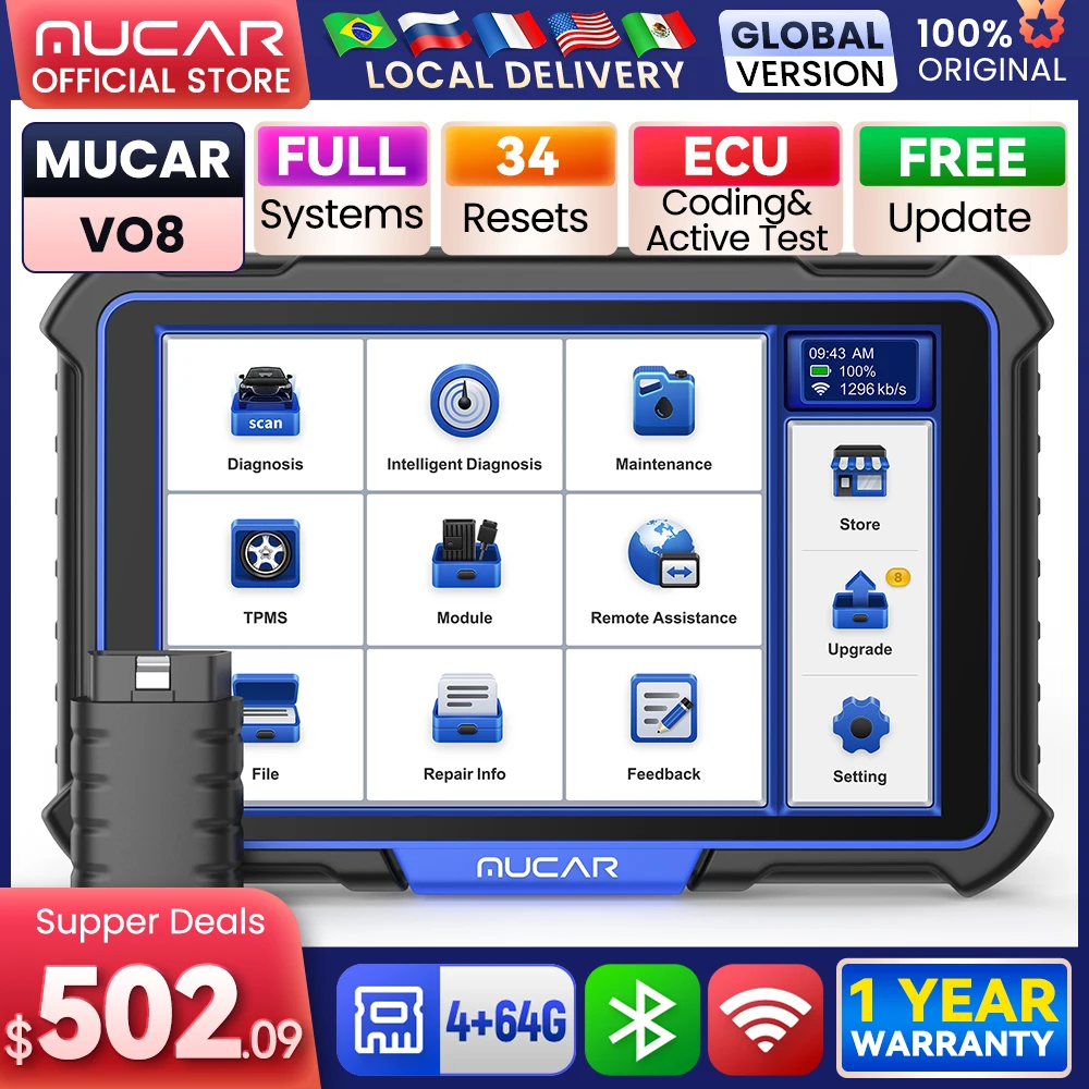 

MUCAR VO8 Профессиональный OBD2 диагностический инструмент полная система сканирования 34 сброса автомобильный сканер ECU кодирование двунаправленное управление бесплатно