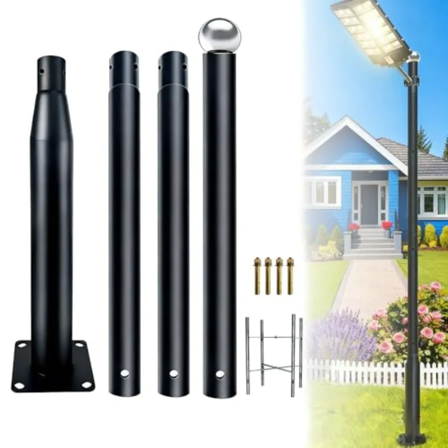 

Уличный фонарный столб 13 футов, черный, из оцинкованной стали, регулируемый, с основанием из арматурной клетки, для дворов, садов, подъездных путей