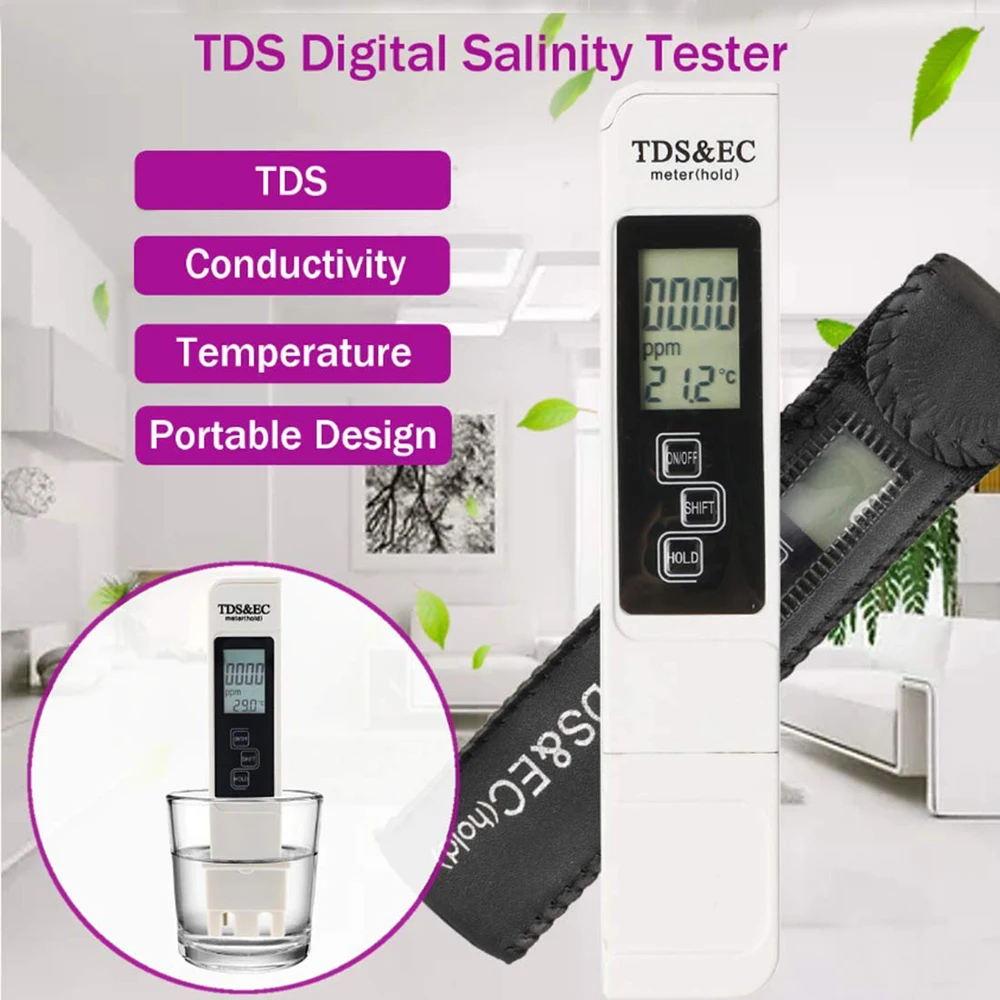 1PC Biały cyfrowy tester jakości wody TDS EC Miernik zakresu od 0 do 9990 Wielofunkcyjny tester czystości wody Temperatura TEMP PPM