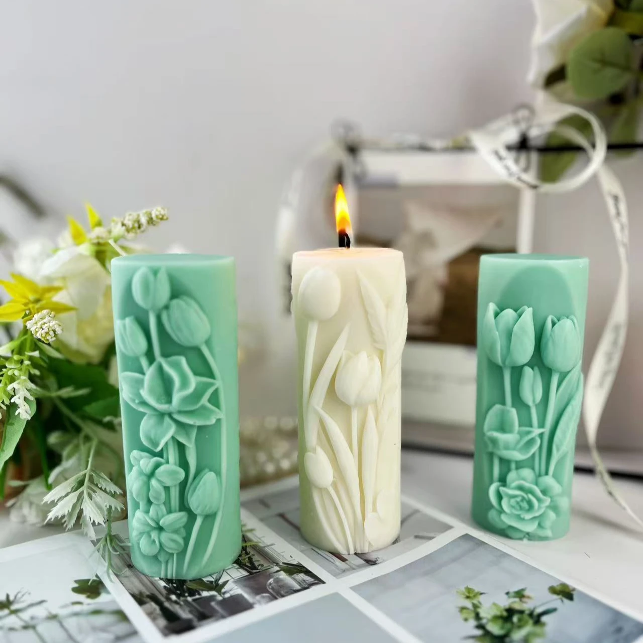 

Tulip Flower Cylinder Aromatherapy Candle Silicone Mould Diy Handmade Candle Plaster Ornament Moulds