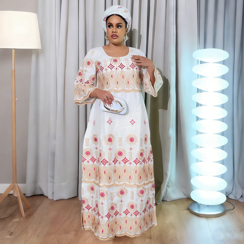 

African Dresses For Woman Traditional Dresses Turkey Dress Abaya Church Robe White Bazin Riche Luxury Elegant Africa Clothing