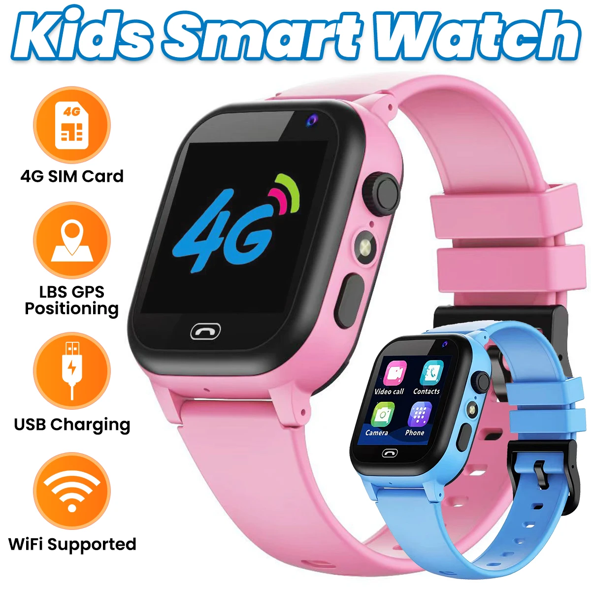 

Детские умные часы с SIM-картой 4G, LBS, GPS-позиционирование + Wi-Fi, умные часы с функцией местоположения, зарядка через USB, спортивные часы для детей 2026