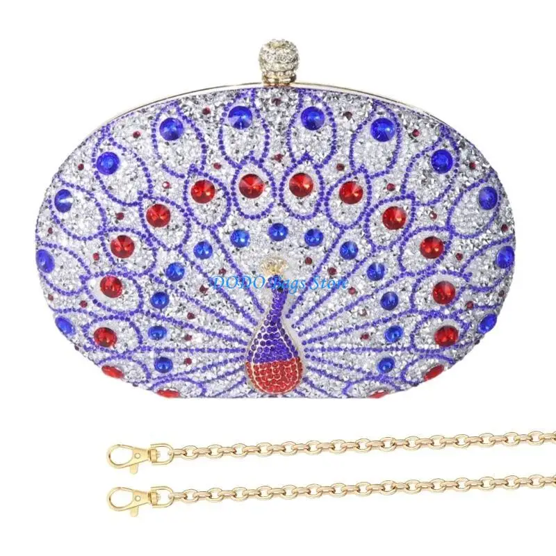 

Элегантная вечерняя сумка со стразами и павлинами, блестящий клатч, кошелек для свадебных приемов и коктейльных мероприятий
