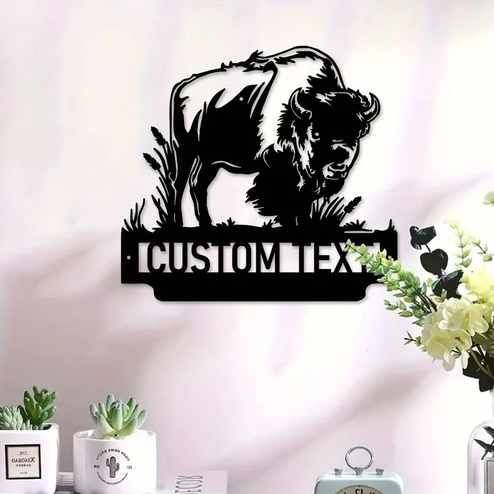 Custom Metal Bison Wall Decor Personalize Family Name Door Number Matte Finish Reusable Indoor Outdoor Living Office Sign