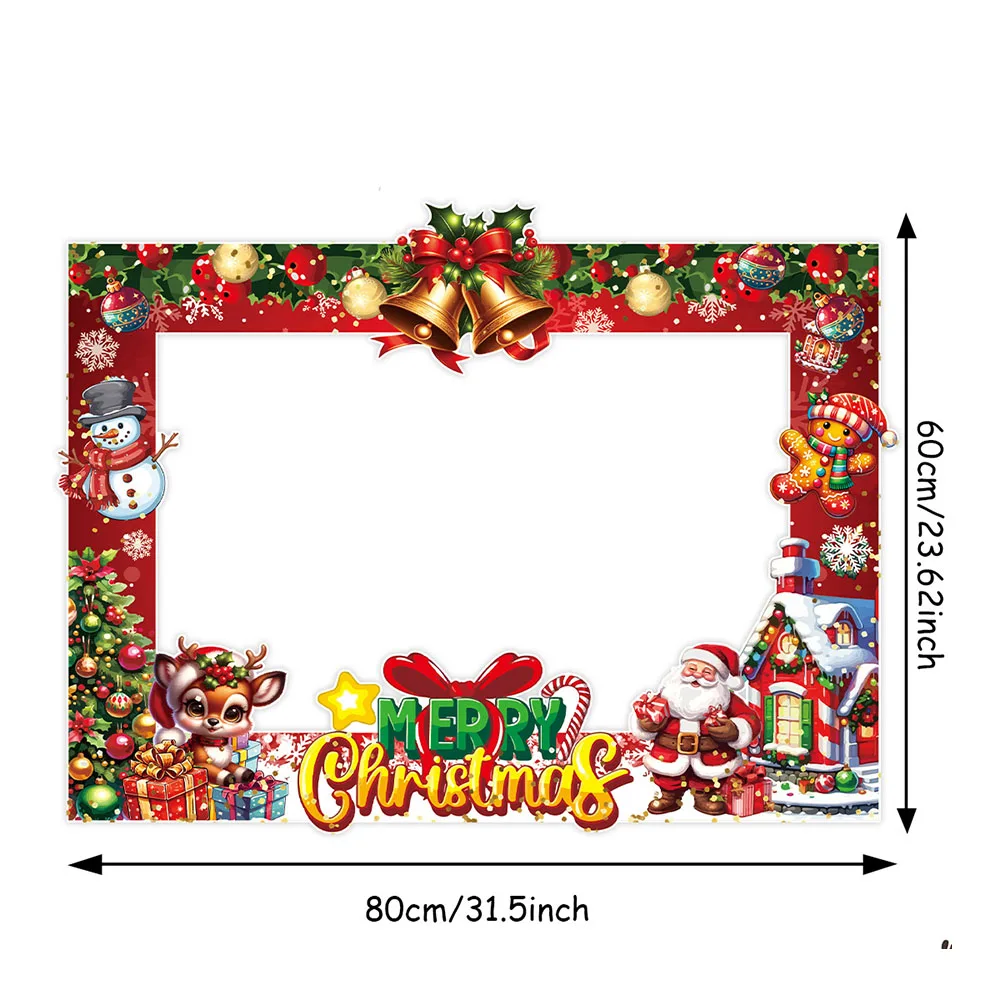 Christmas Photo Booth Props Frame Party Supplies Paper Hat Glasses Handheld Camera Prop Xmas Winter Holiday New Year Decorations