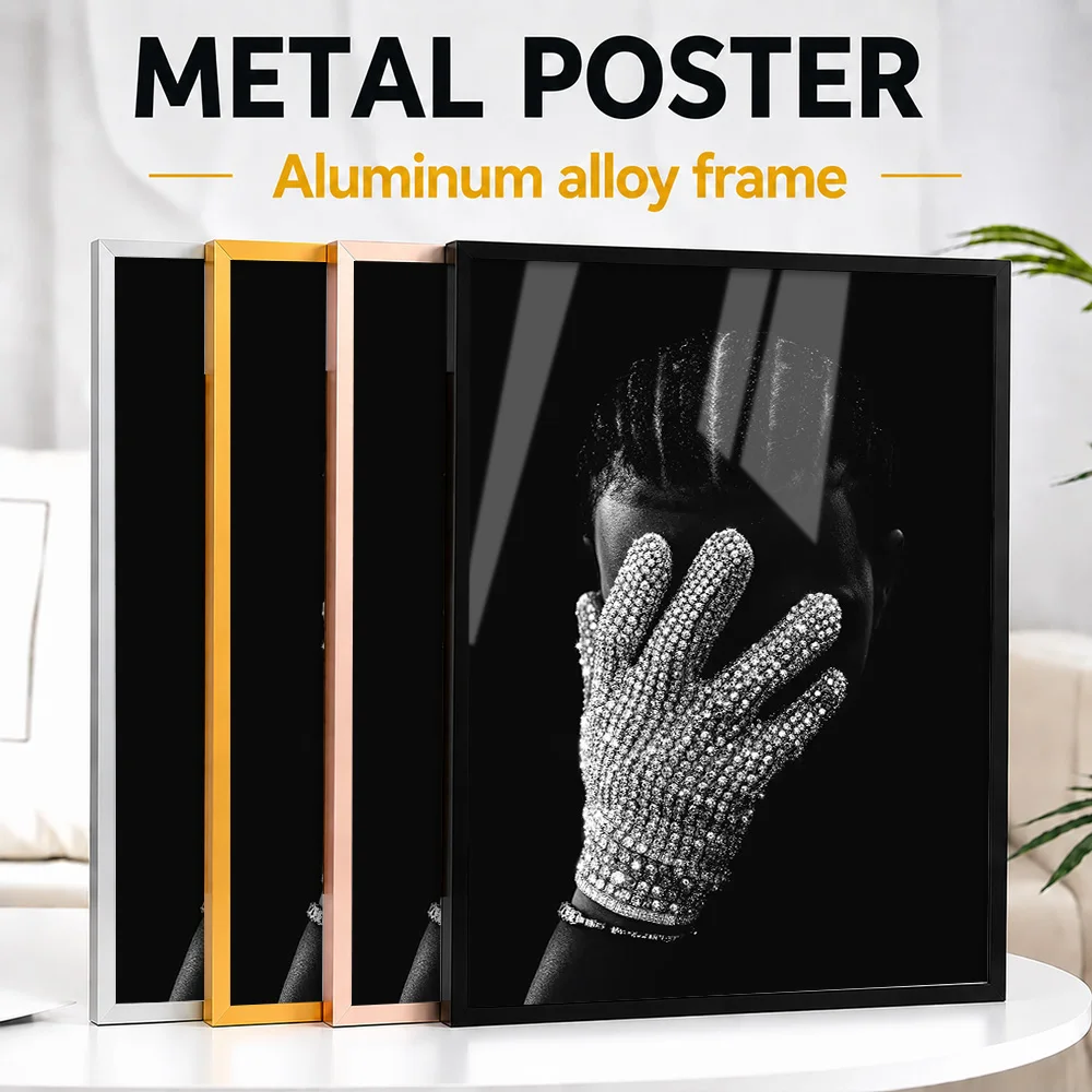 Dazzling Diamond Glove On Dark Background Framed Metal Print Customized Graphic Tribute Wall Art Ideal For Collectors In Bedroom