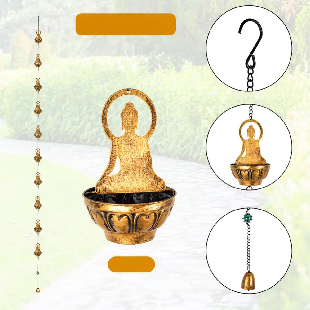 Metal Rain Chain Zen Buddha Statue Garden Gutter Downspout Decorative Water Guide Outdoor Landscape Drainage Tool
