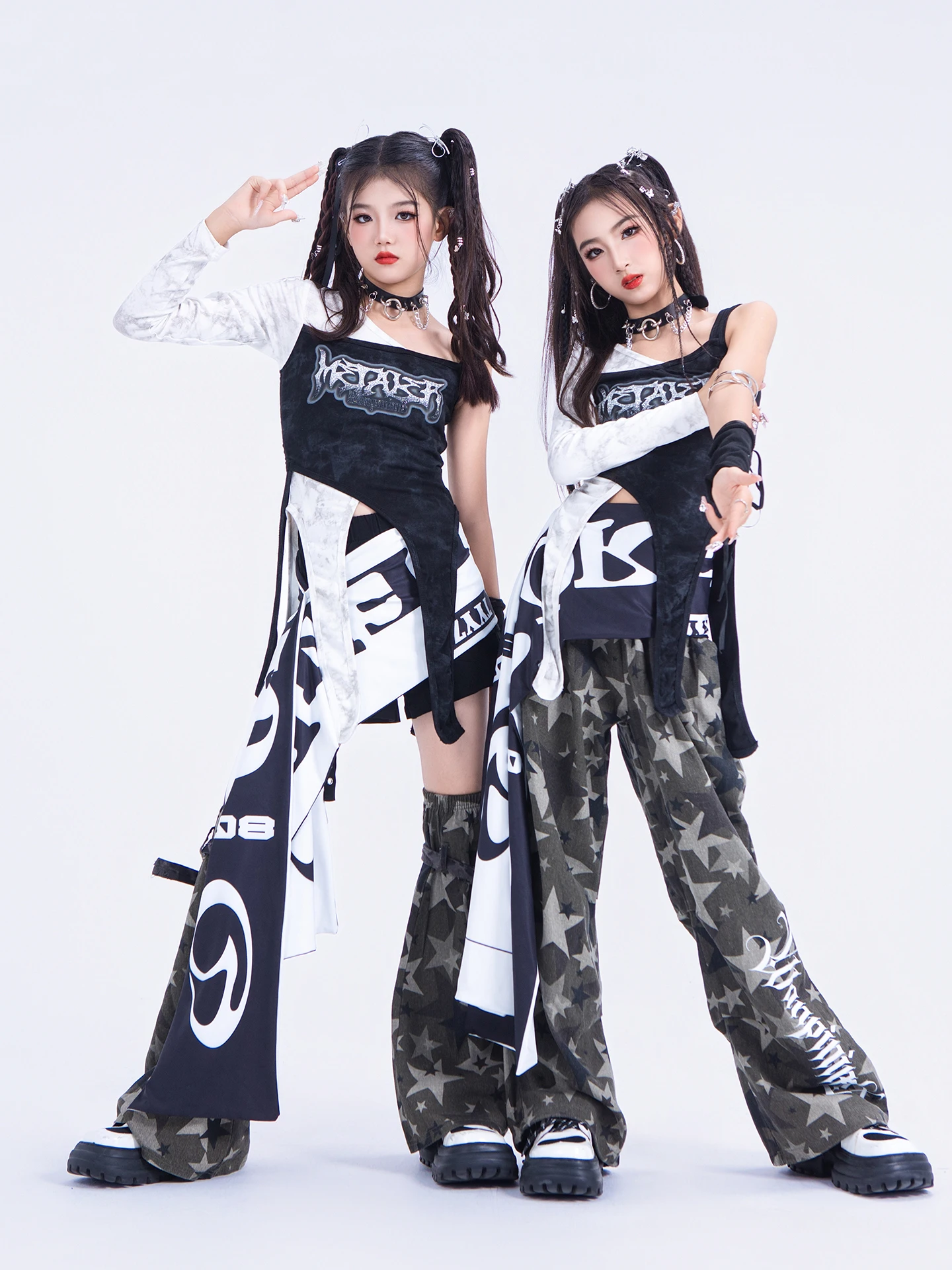 ملابس رقص الجاز للأطفال لعام 2025 ملابس Kpop للفتيات مجموعة ملابس الرقص في الشوارع سترة سوداء سراويل فضفاضة ملابس الهيب هوب الهذيان DQS21477 #5